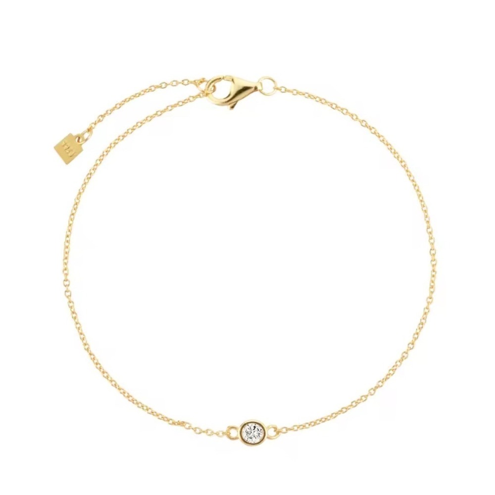 14k over 925 Silver Solitaire CZ‎ Bracelet Minimalist Dainty